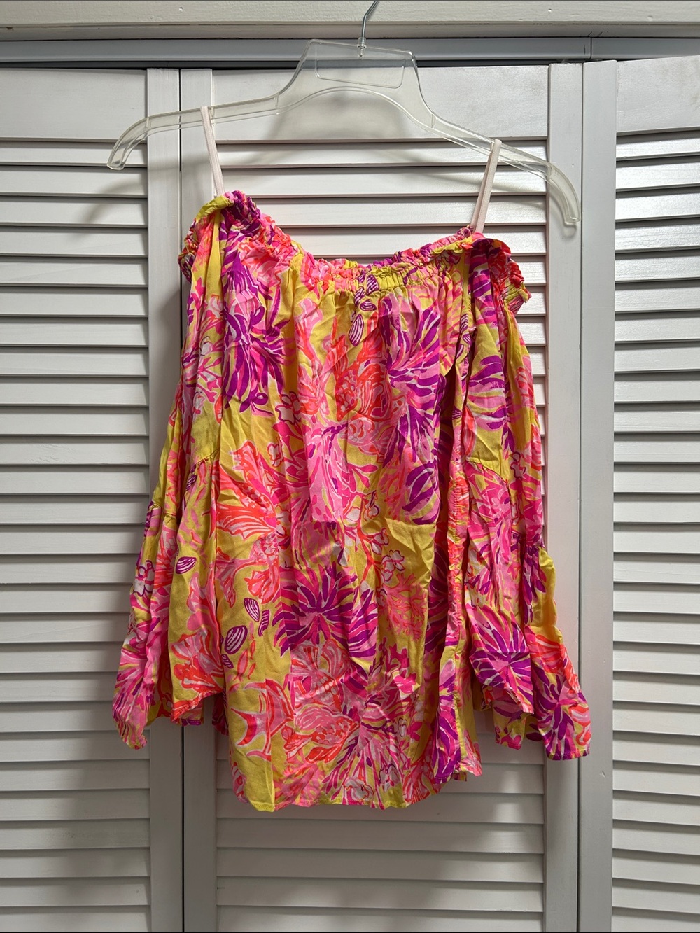 Lilly Pulitzer Yellow Off-Shoulder Tunic with Pink Floral Print